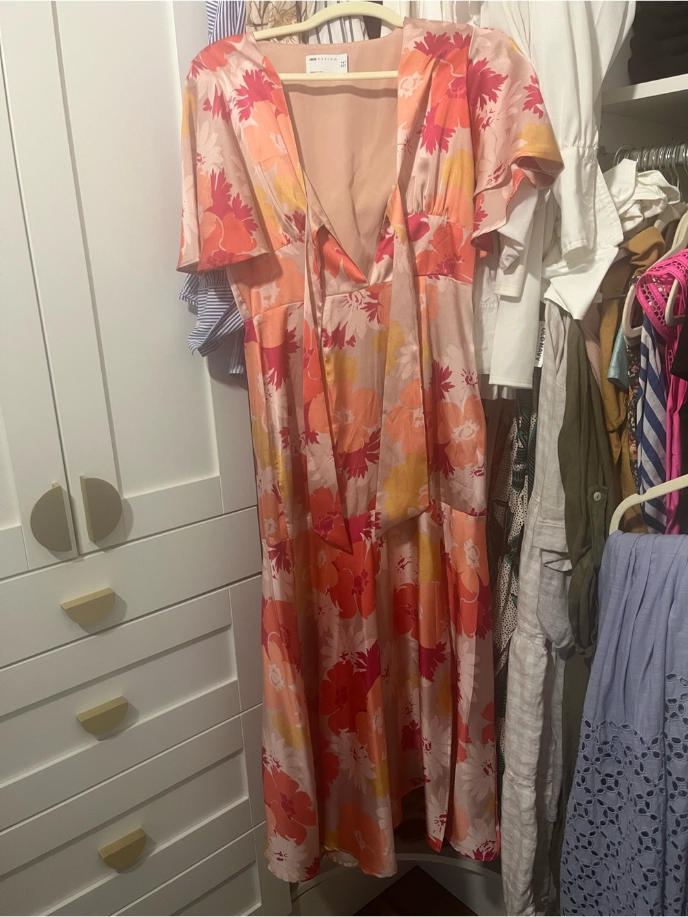 ASOS Pink and Red Floral Midi Dress